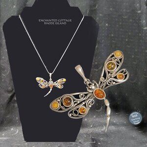 🌠   Sterling Silver 925 𝐃𝐑𝐀𝐆𝐎𝐍𝐅𝐋𝐘 AMBER GEMSTONES PENDANT